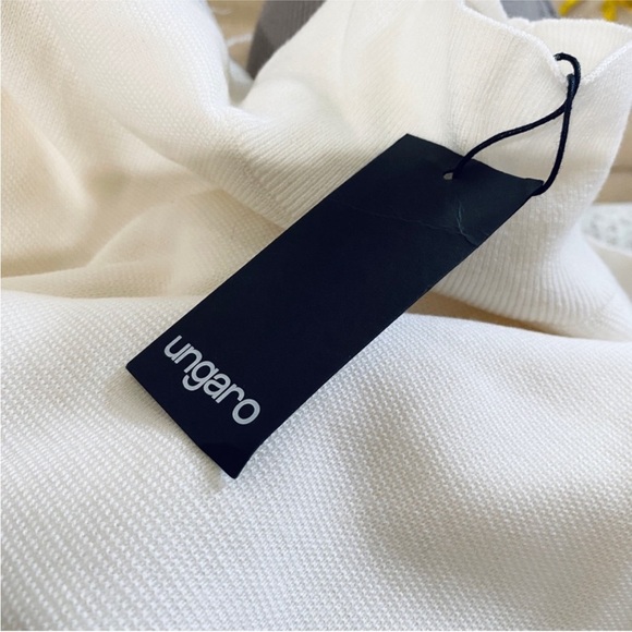 UNGARO wool ostrich feather cream mock neck sweater NWT - Picture 5 of 5